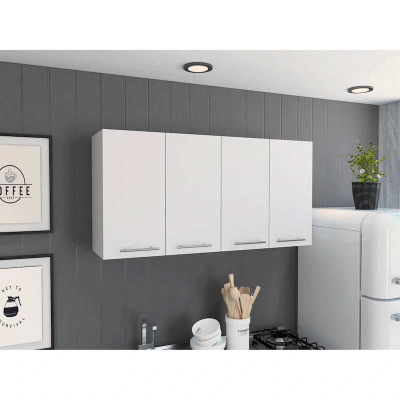 120 Wall Cabinet , Four Doors, Two Cabinets, Two Shelves -White