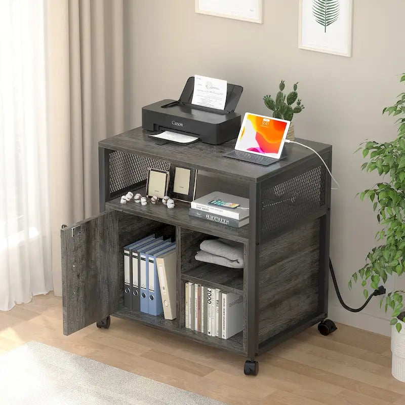 Rolling File Cabinet Lateral Office Filing Cabinets with Charging Station