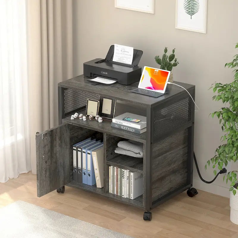 Rolling File Cabinet Lateral Office Filing Cabinets with Charging Station
