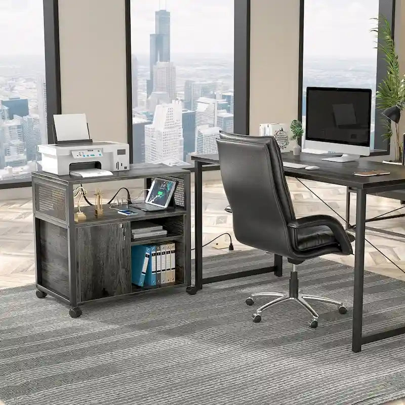 Rolling File Cabinet Lateral Office Filing Cabinets with Charging Station