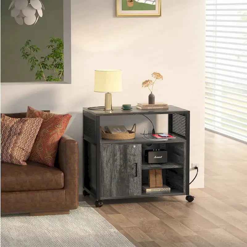 Rolling File Cabinet Lateral Office Filing Cabinets with Charging Station