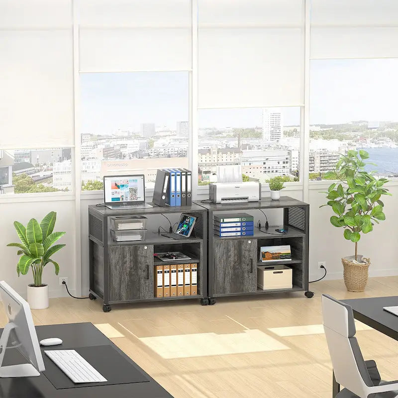 Rolling File Cabinet Lateral Office Filing Cabinets with Charging Station