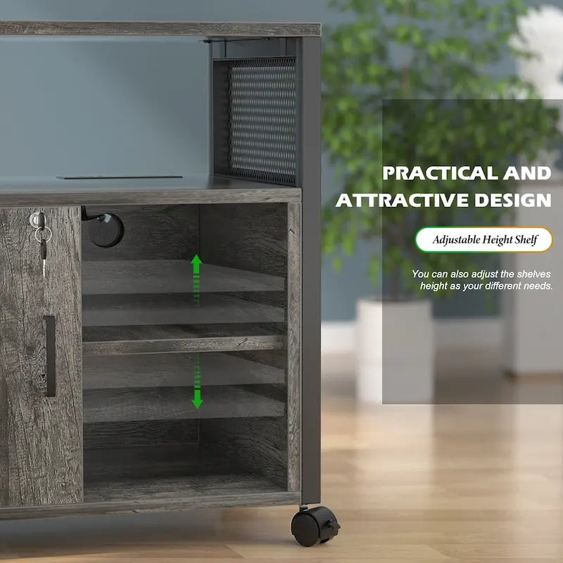 Rolling File Cabinet Lateral Office Filing Cabinets with Charging Station