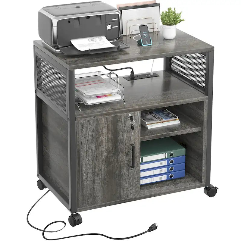 Rolling File Cabinet Lateral Office Filing Cabinets with Charging Station