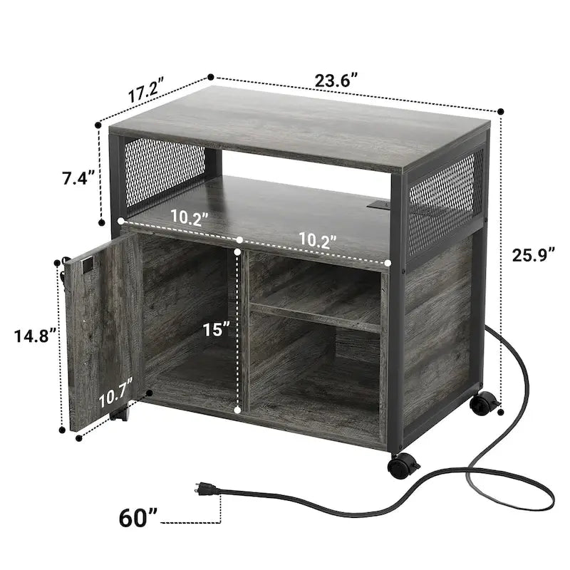 Rolling File Cabinet Lateral Office Filing Cabinets with Charging Station
