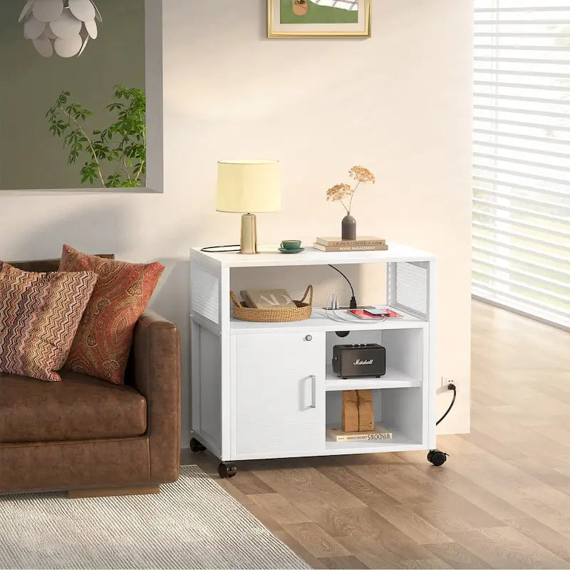 Rolling File Cabinet Lateral Office Filing Cabinets with Charging Station