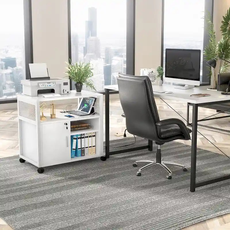 Rolling File Cabinet Lateral Office Filing Cabinets with Charging Station