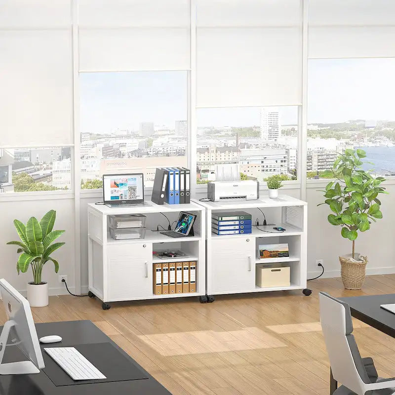 Rolling File Cabinet Lateral Office Filing Cabinets with Charging Station