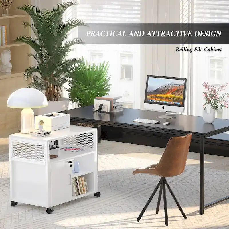 Rolling File Cabinet Lateral Office Filing Cabinets with Charging Station