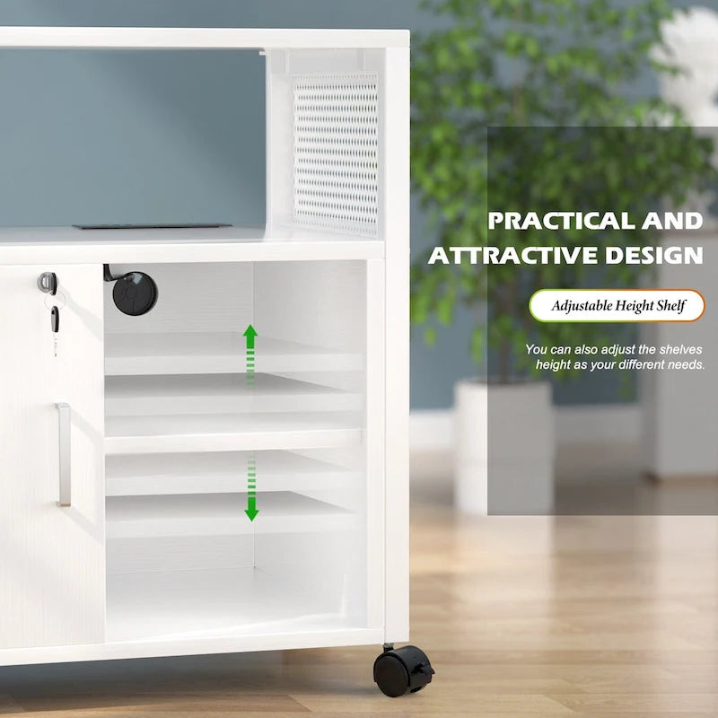 Rolling File Cabinet Lateral Office Filing Cabinets with Charging Station