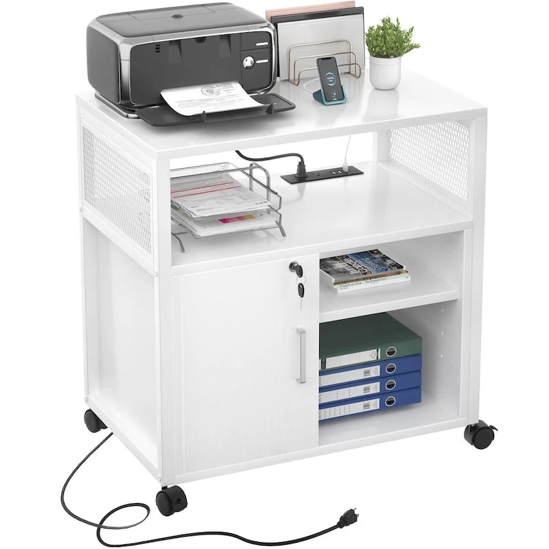 Rolling File Cabinet Lateral Office Filing Cabinets with Charging Station