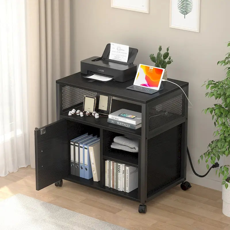 Rolling File Cabinet Lateral Office Filing Cabinets with Charging Station