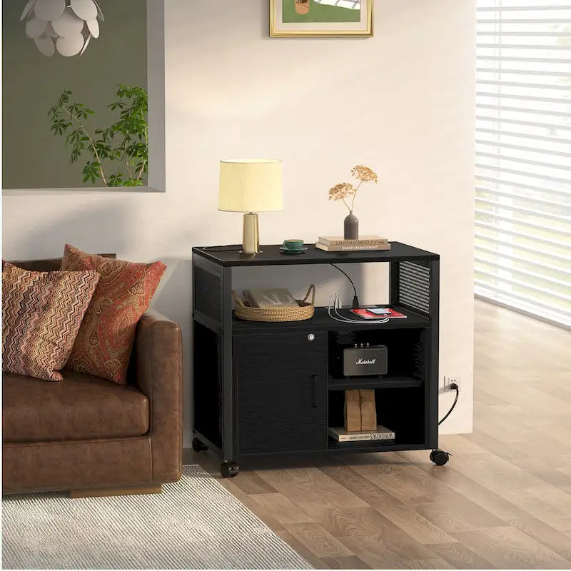 Rolling File Cabinet Lateral Office Filing Cabinets with Charging Station