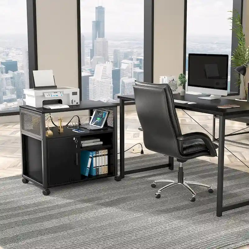 Rolling File Cabinet Lateral Office Filing Cabinets with Charging Station