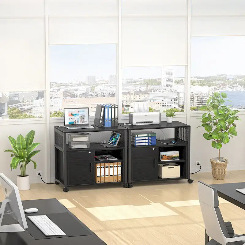 Rolling File Cabinet Lateral Office Filing Cabinets with Charging Station