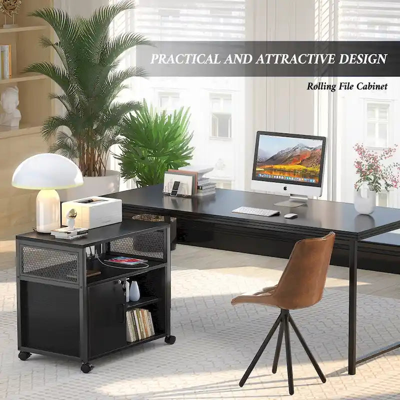 Rolling File Cabinet Lateral Office Filing Cabinets with Charging Station