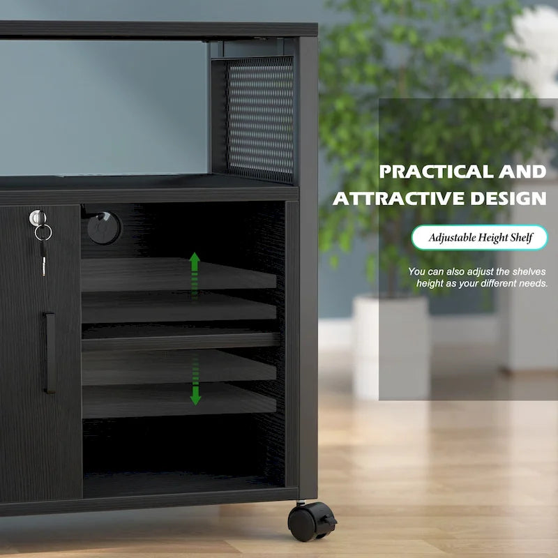 Rolling File Cabinet Lateral Office Filing Cabinets with Charging Station