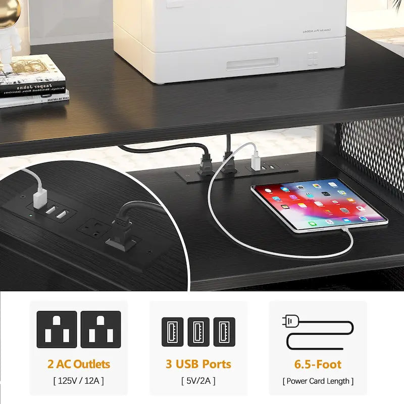 Rolling File Cabinet Lateral Office Filing Cabinets with Charging Station