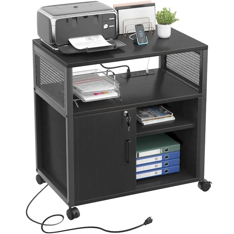 Rolling File Cabinet Lateral Office Filing Cabinets with Charging Station