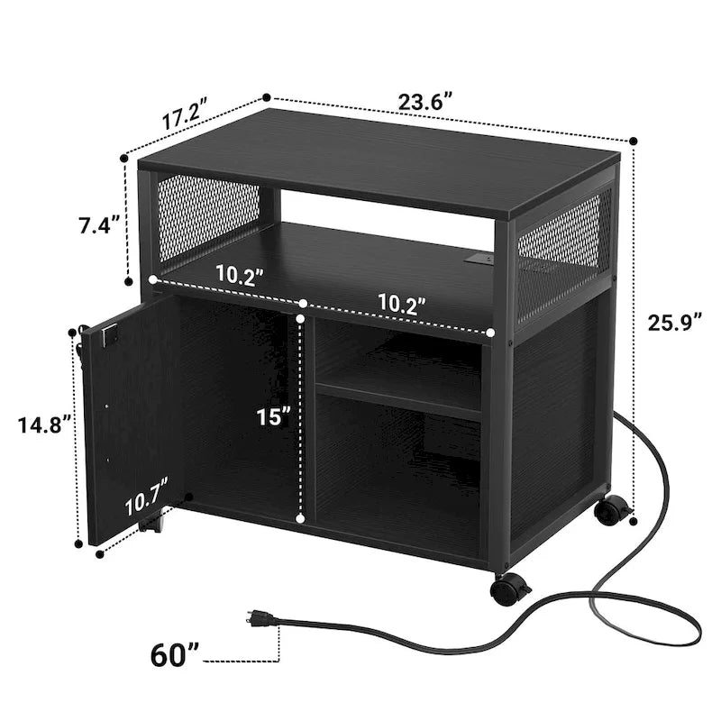 Rolling File Cabinet Lateral Office Filing Cabinets with Charging Station