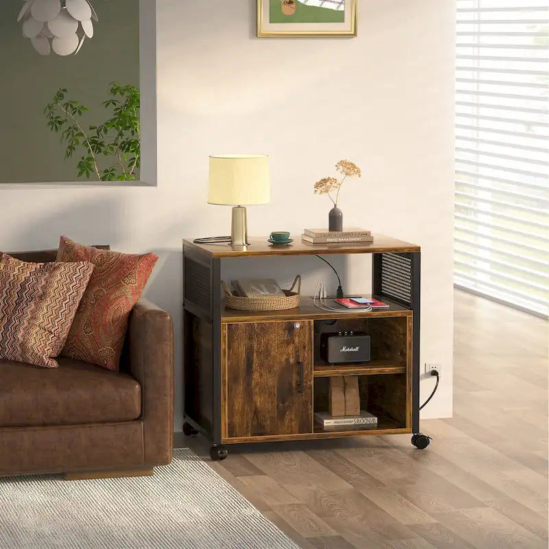 Rolling File Cabinet Lateral Office Filing Cabinets with Charging Station