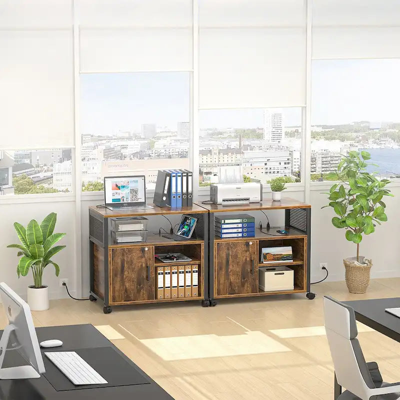 Rolling File Cabinet Lateral Office Filing Cabinets with Charging Station