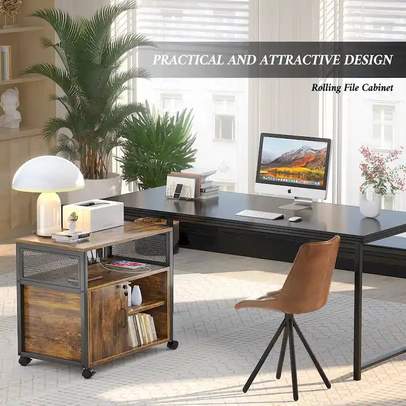 Rolling File Cabinet Lateral Office Filing Cabinets with Charging Station
