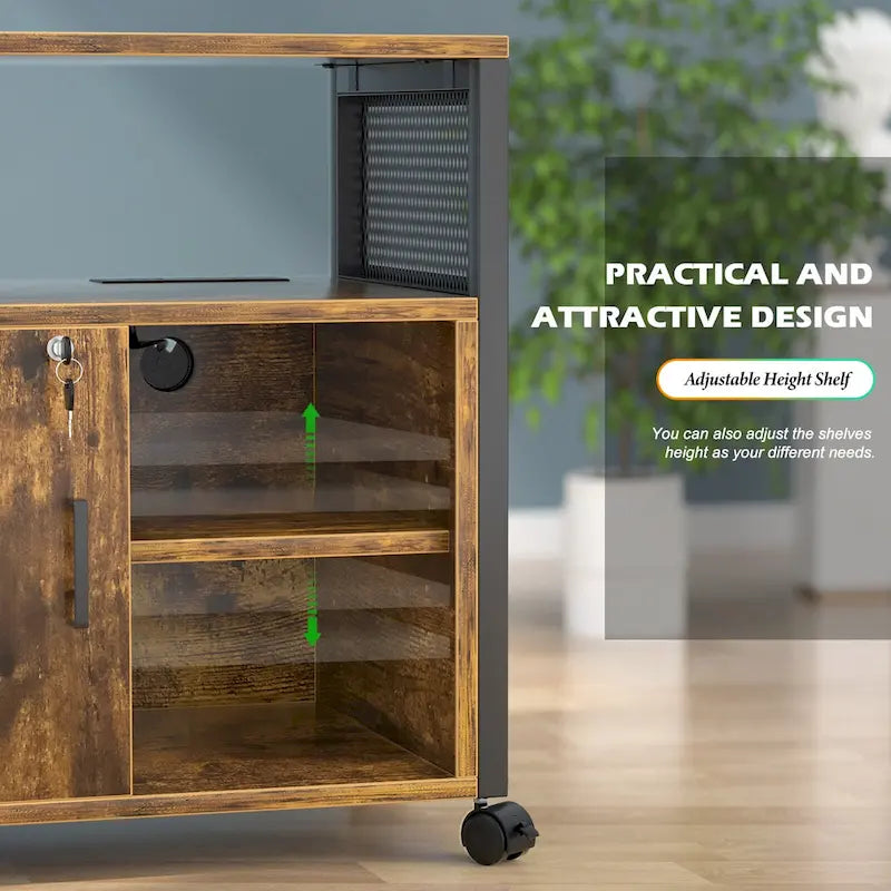 Rolling File Cabinet Lateral Office Filing Cabinets with Charging Station