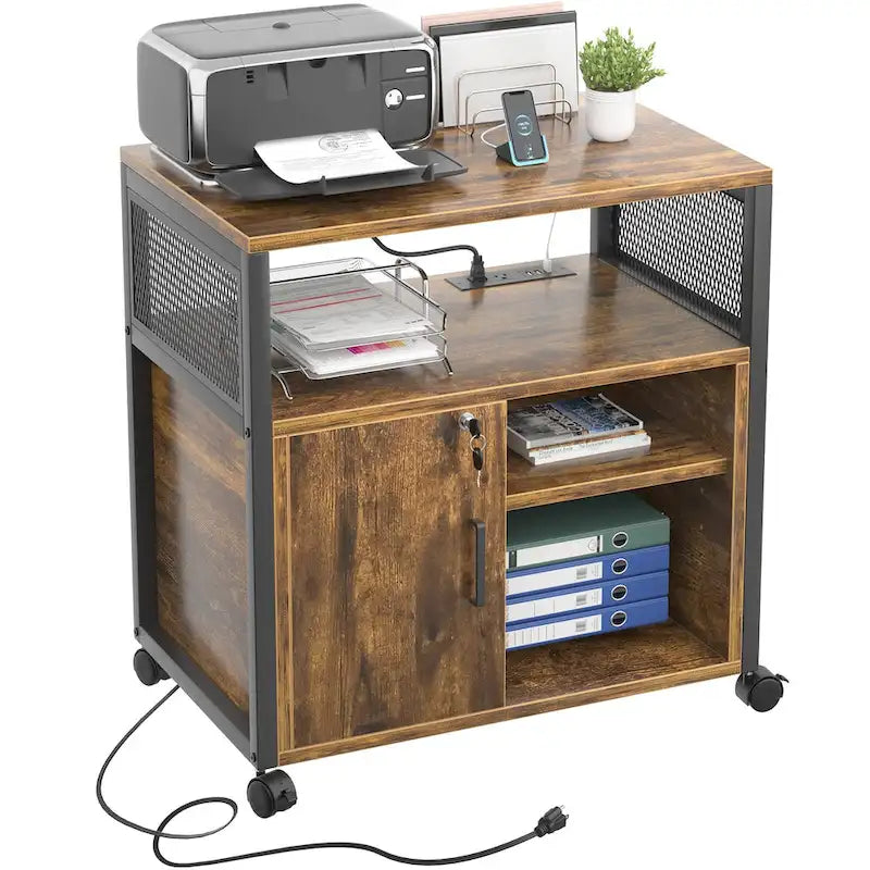 Rolling File Cabinet Lateral Office Filing Cabinets with Charging Station