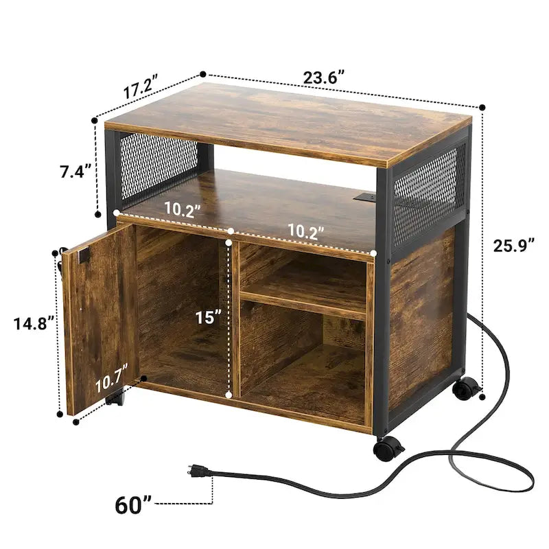 Rolling File Cabinet Lateral Office Filing Cabinets with Charging Station