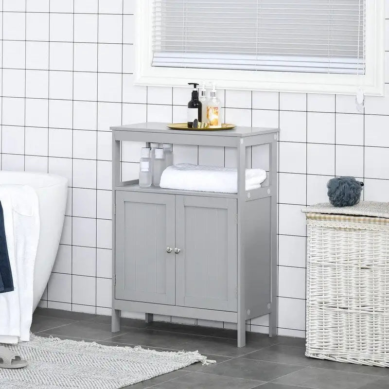 Freestanding Modern Bathroom Storage Cabinet, with Doors and Open Shelf