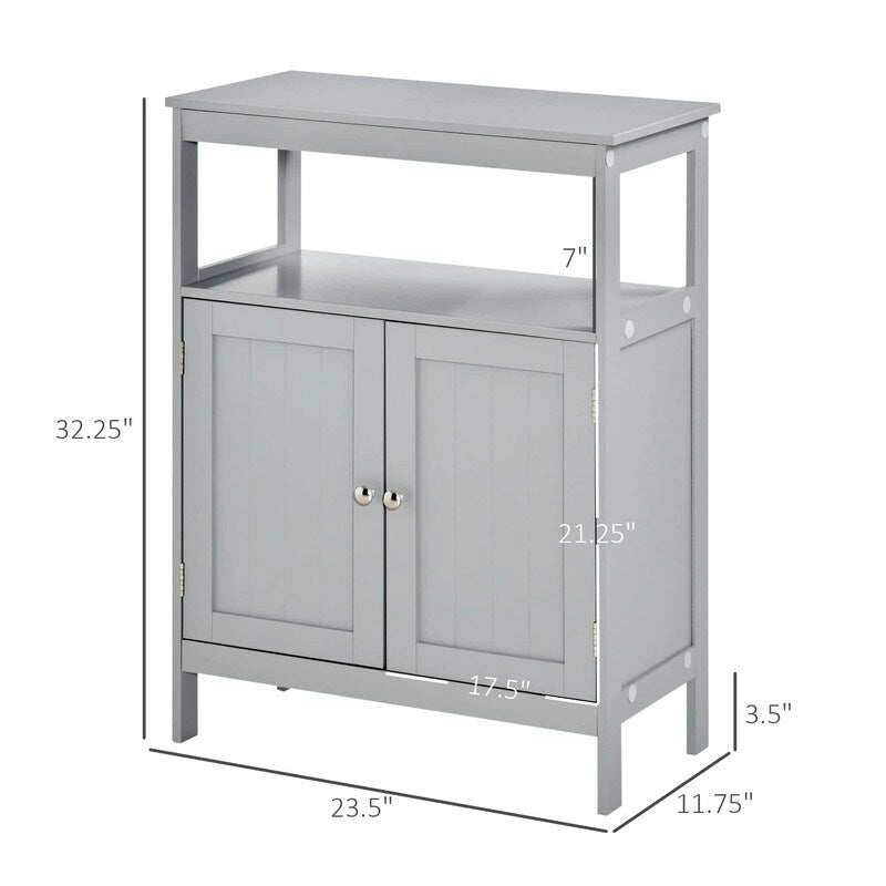 Freestanding Modern Bathroom Storage Cabinet, with Doors and Open Shelf