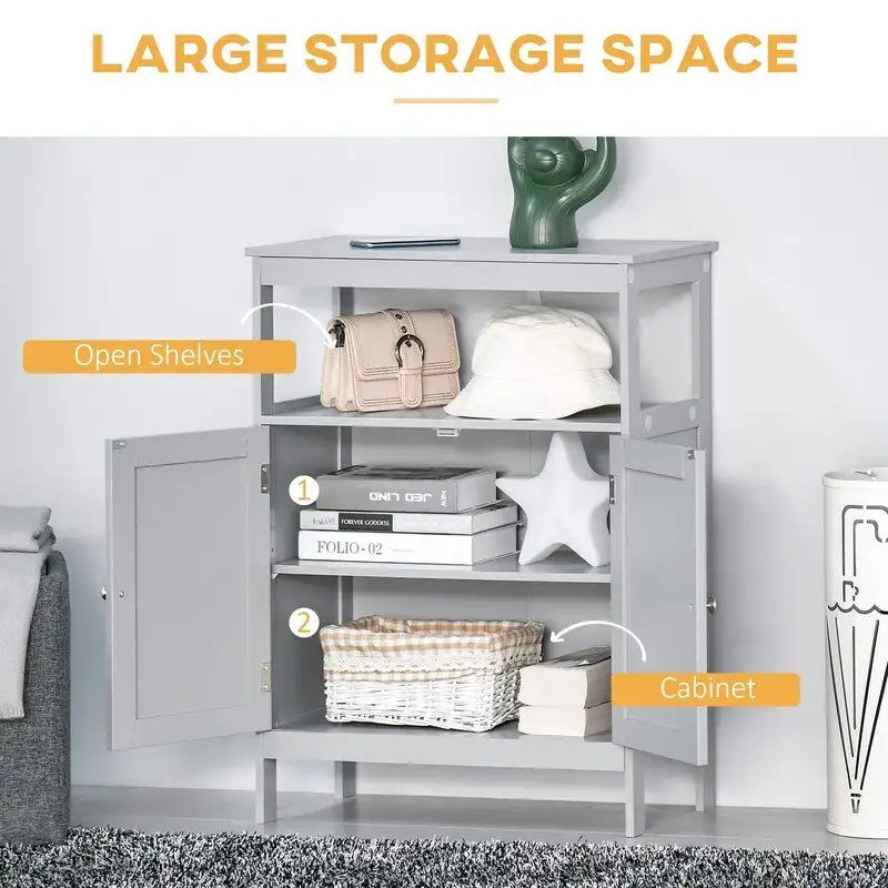 Freestanding Modern Bathroom Storage Cabinet, with Doors and Open Shelf