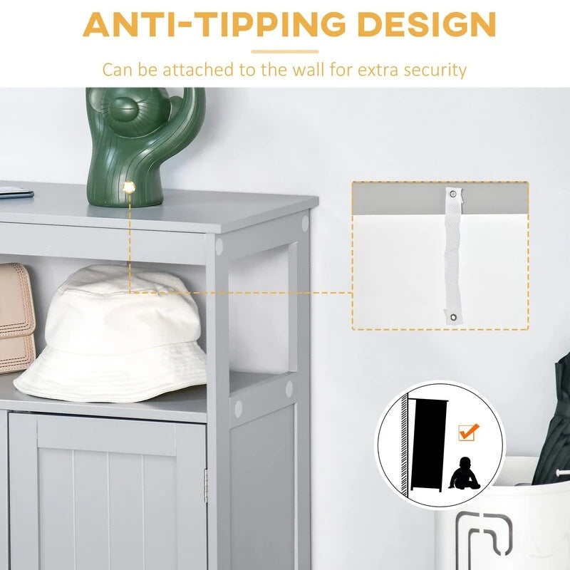 Freestanding Modern Bathroom Storage Cabinet, with Doors and Open Shelf