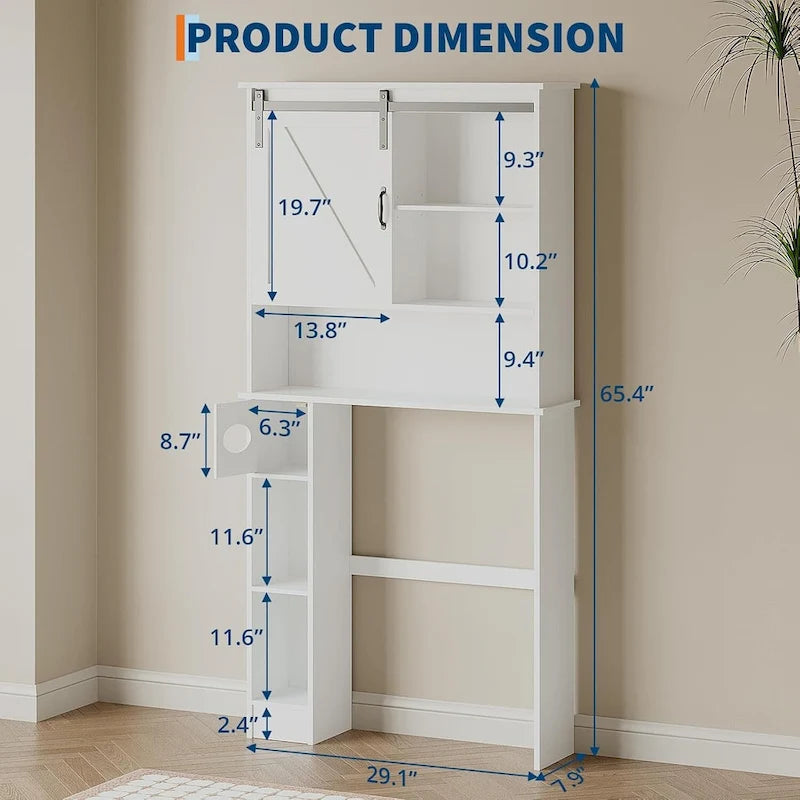 Over The Toilet Storage Cabinet Double Door Bathroom Organizer with Adjustable Shelves, Toilet Paper Holder