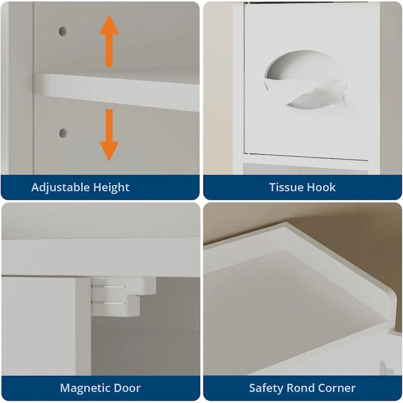 Over The Toilet Storage Cabinet Double Door Bathroom Organizer with Adjustable Shelves, Toilet Paper Holder