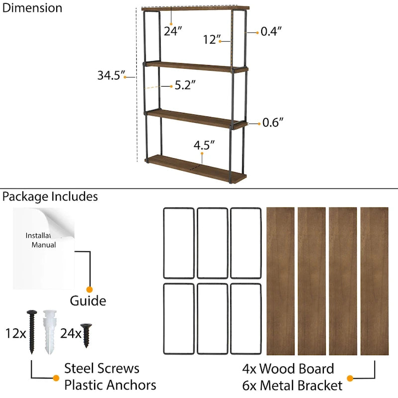 24x4.5 Living Room Shelf, Kitchen Shelf Decor, Walnut
