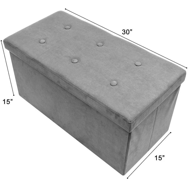 Storage Bench Chest Contemporary Faux Suede (Small Suede, Grey)