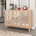 3 Door Mirrored Buffet CabinetSideboard with Glass Doors Dining Room