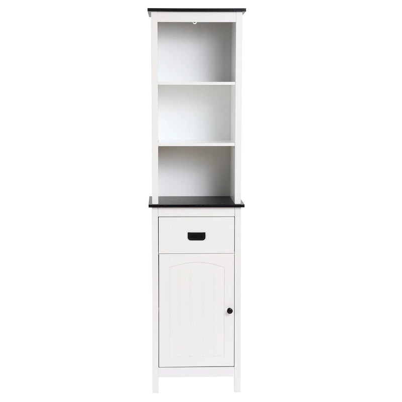 White and Black Wood Bathroom Tower Storage Linen Cabinet - 63 H x 15.75 W x 11.81 D