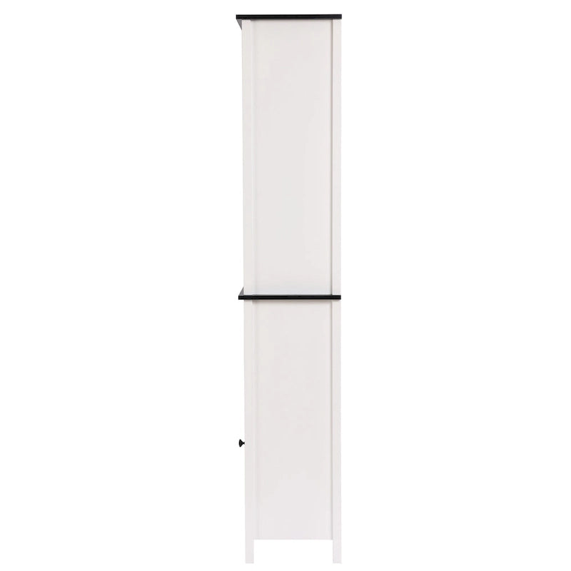 White and Black Wood Bathroom Tower Storage Linen Cabinet - 63 H x 15.75 W x 11.81 D