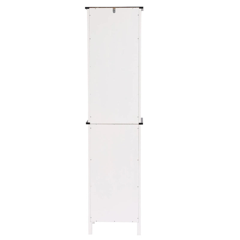White and Black Wood Bathroom Tower Storage Linen Cabinet - 63 H x 15.75 W x 11.81 D