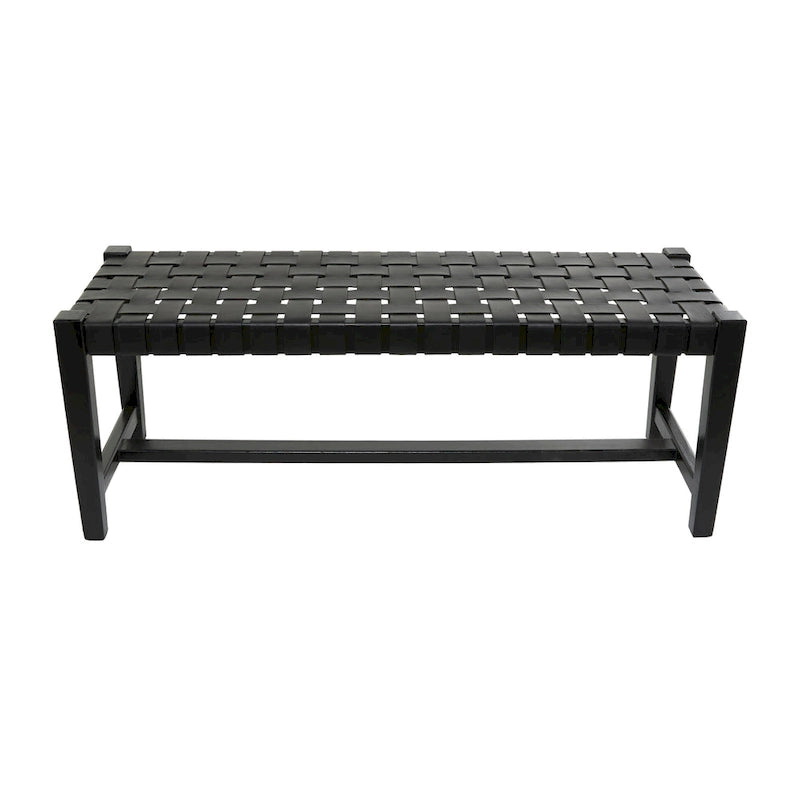 Black or Brown Leather Handmade Woven Seat Bench - 47 x 18 x 17
