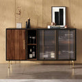 55.12 Mid Century Modern Sideboard Buffet 3 Door Cabinet, Multi-layer Solid Wood Frame, Walnut Veneer, Fully Assemble - 55.12