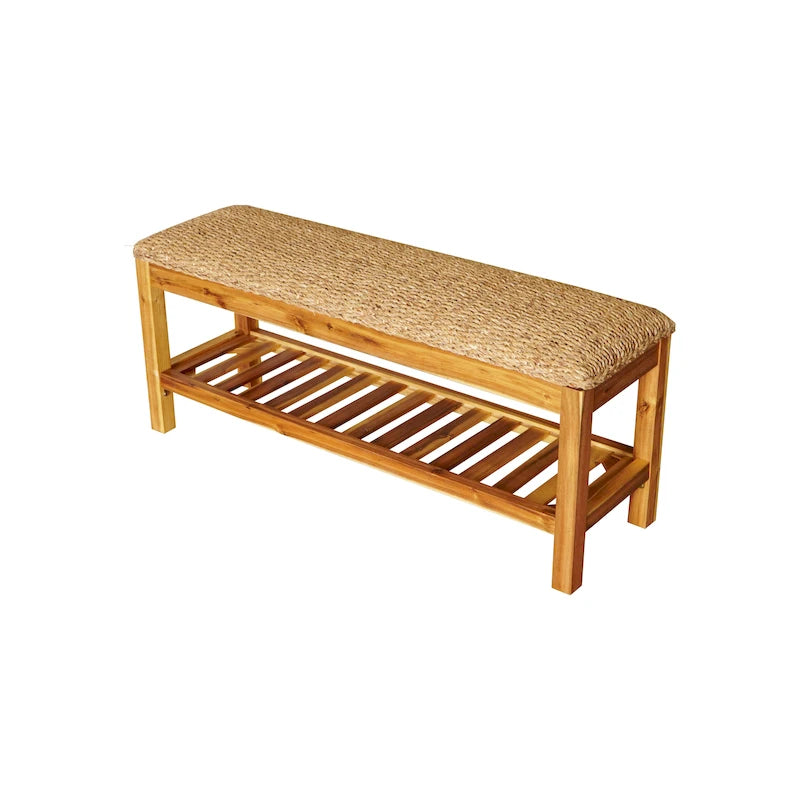 Water Hyacinth & Solid Wood Storage Shoes Bench