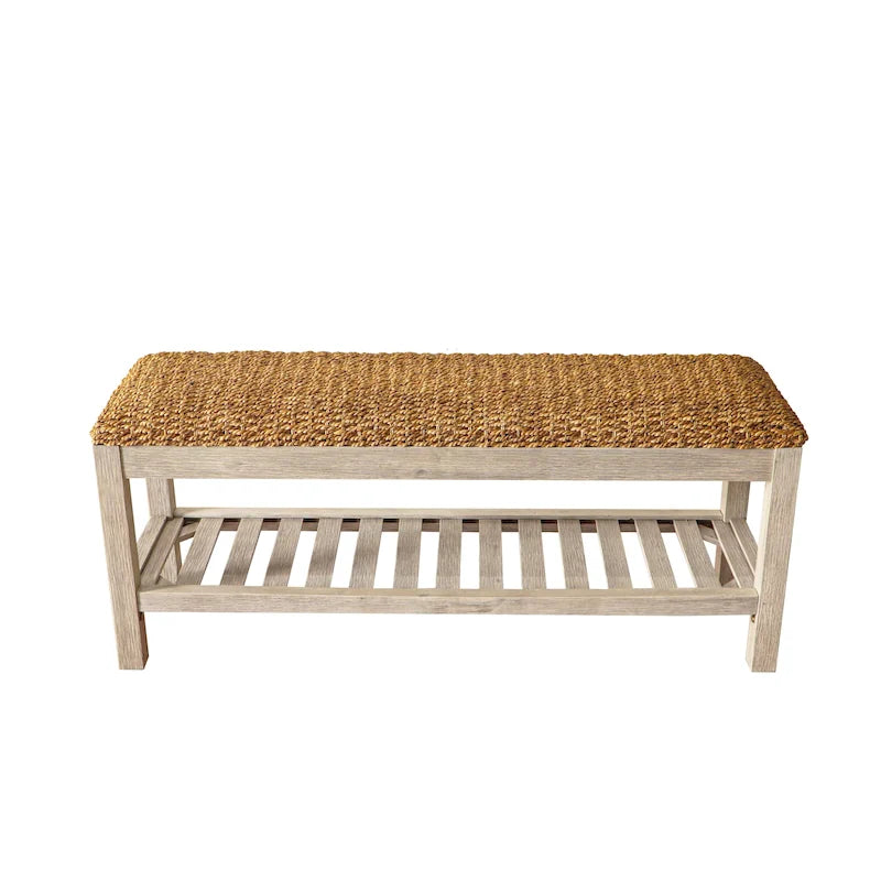Water Hyacinth & Solid Wood Storage Shoes Bench