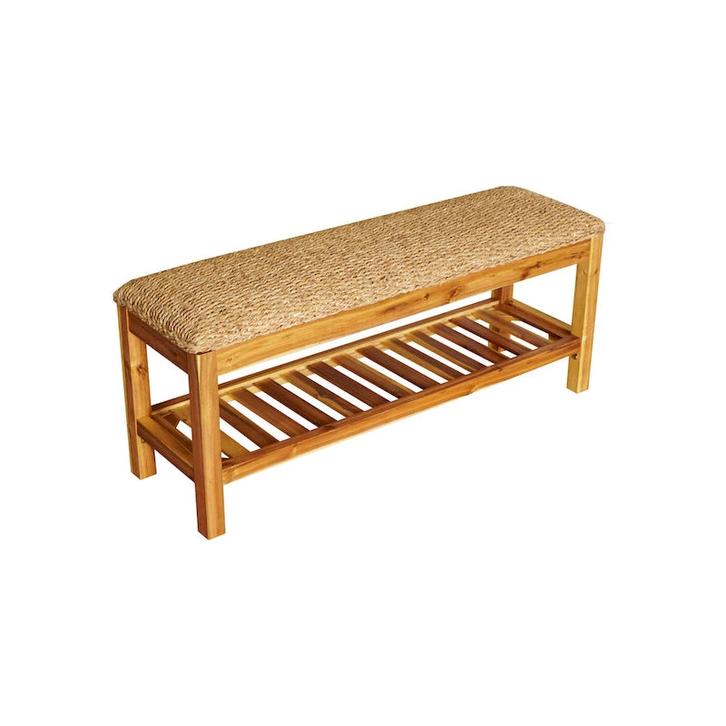 Water Hyacinth & Solid Wood Storage Shoes Bench