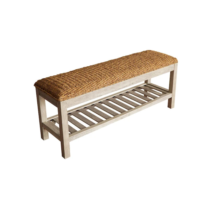 Water Hyacinth & Solid Wood Storage Shoes Bench