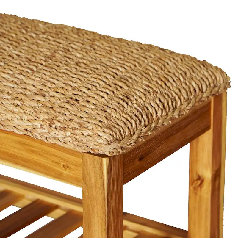 Water Hyacinth & Solid Wood Storage Shoes Bench