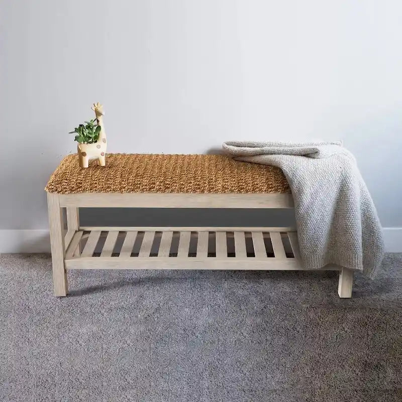 Water Hyacinth & Solid Wood Storage Shoes Bench